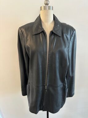 Alfani Women's Black Leather Zip-Front Jacket